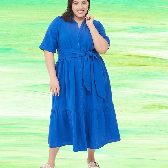 NWT Lane Bryant SS Split Neck Tie-Waist Maxi Dress in Royal Blue Size 10/12 - Picture 1 of 15